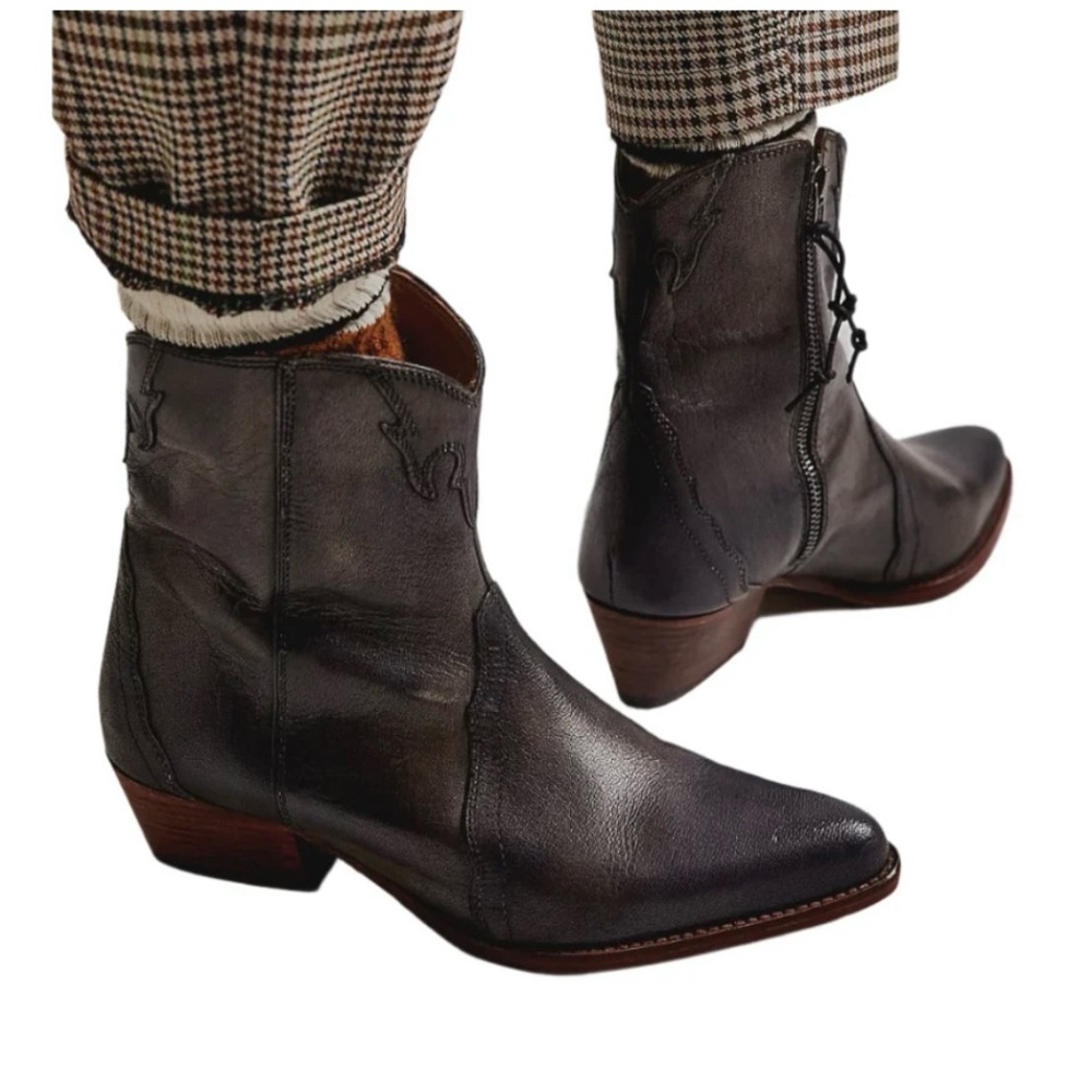 Free People New Frontier Western Block Heel Boot - Carbon - Size 39.5